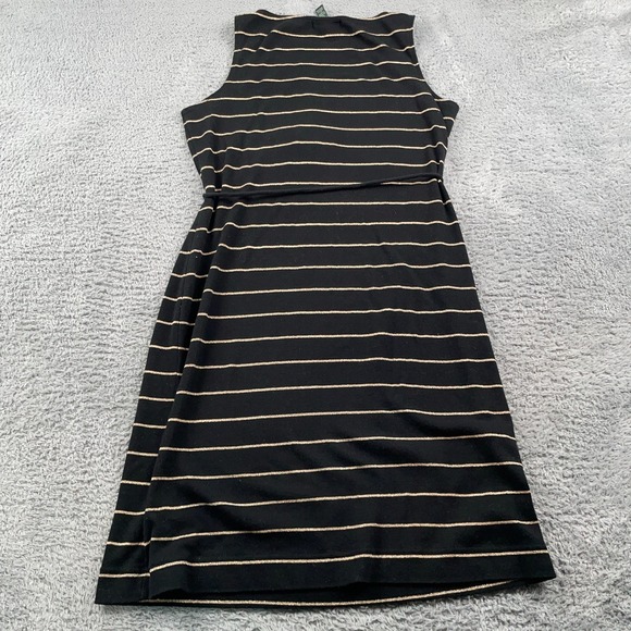 Lauren Ralph Lauren Dress Womens Large Black Gold Striped Sleeveless Tie - Picture 3 of 8
